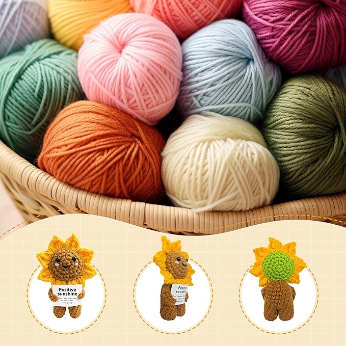 4.5 inch Positive Sun Doll Handmade Knitted Wool Doll with Positive Card Inspiring Gifts for Cheer Up Emotional Support Encouragement Friends