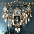 Set of 5 Boho, Hanging Large Boho Dream Catcher Macrame Wall Hanging Moon Dream Catcher Set Dream Catchers Wall Decor for Vintage Wedding Home Decorations (E)