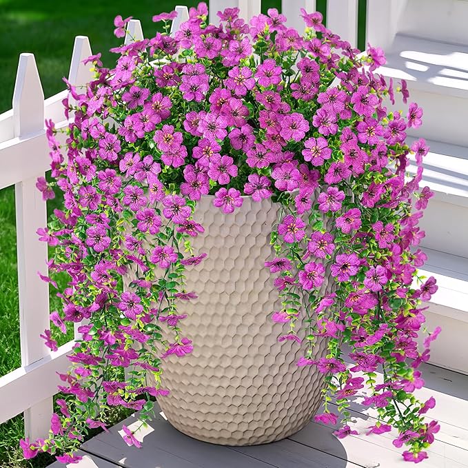Artificial Hanging Flowers for Outdoors Fake Plants Decoration, 2 Packs Faux Silk Daisy Flower Realistic Outdoor Flowers UV Resistant Porch Patio Window Yard Indoor Spring Decor(Purple)
