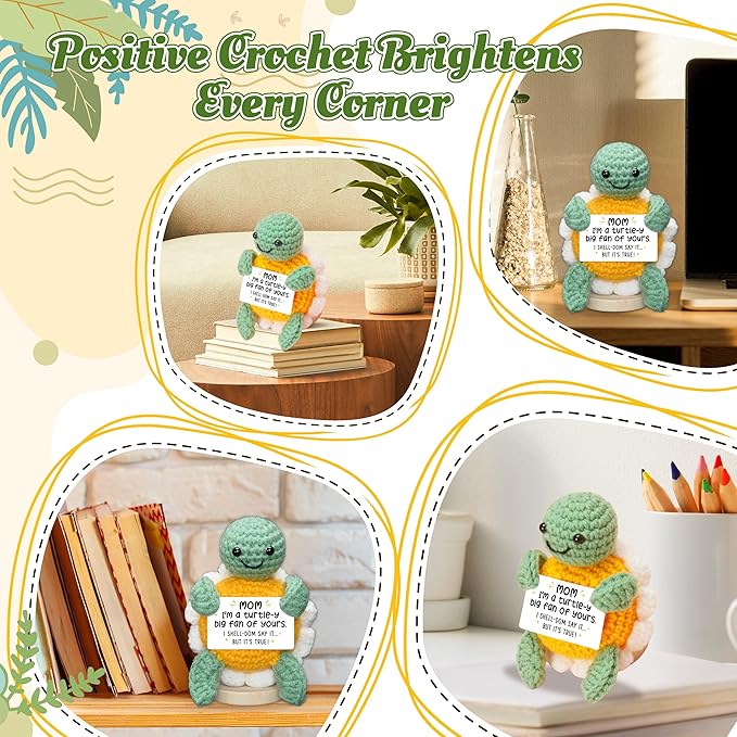 HEXMOZ Gifts for Mom from Daughter, Son - Birthday Gift, Ideas for Mothers, Mamas, Mother-in-Law - Handmade Collectible Turtle Daisy Doll Crochet Emotional Support with Positive Card