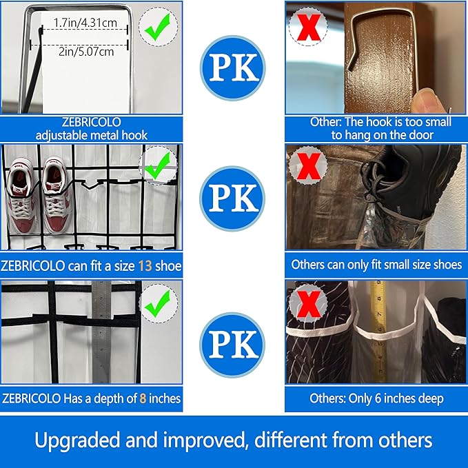 over the door shoe organizer,2025 upgraded,over the door shoe organizer,35 Huge clear pockets,over door shoe organizer,Store size 13 shoes,Strong material,hooks Suitable for various doors,White
