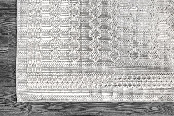 Micro Loop Indoor Rug White 5x7 Boho Geometric Neutral Area Rugs for Living Room Soft Luxury Modern Low and High Pile Durable Stain Resistant Non-Shedding Indoor Area Carpet 5 x 7