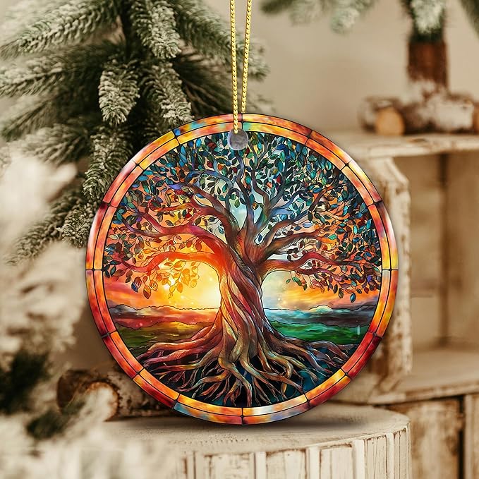 The Celtic Tree of Life Ornament – Irish Ornament 2025, Celtic Spiritual Sun & Nature Design – Colorful Tree Symbol of Strength, Renewal & Unity – Ceramic Hanging Keepsake for Christmas