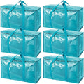 TICONN 6 Pack Extra Large Moving Bags Heavy Duty with Zippers & Carrying Handles, Durable Storage Bags Moving Boxes for Closet Organizers and Storage (6 Pack, Aqua)
