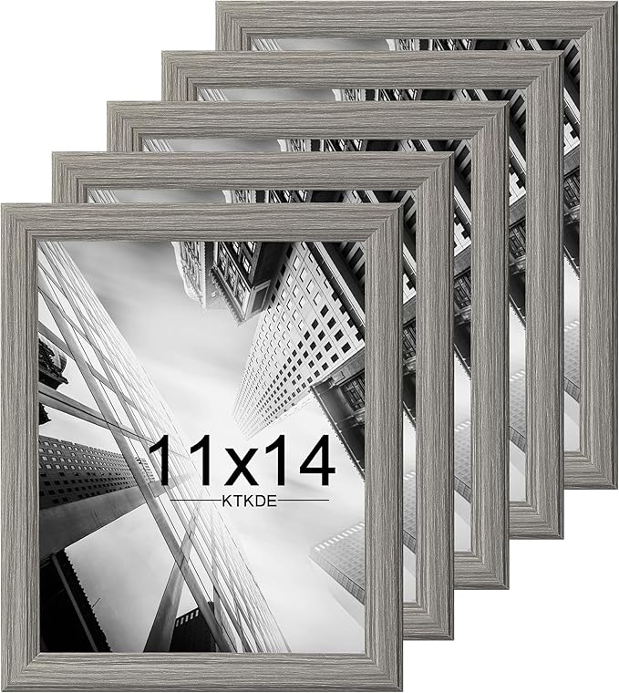 KTKDE 11x14 Picture Frame Set of 5, Wooden frames Grey, Vertical & Horizontal Wall Hanging for Wall Display,Studio Gallery Photo Frame for Photos, Posters & Art Prints