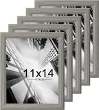 KTKDE 11x14 Picture Frame Set of 5, Wooden frames Grey, Vertical & Horizontal Wall Hanging for Wall Display,Studio Gallery Photo Frame for Photos, Posters & Art Prints