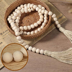 Farmhouse Beads 59 Inch Wood Bead Garland, Decorative Beads Boho Decor with Tassels Wall Hanging Home Decor Rustic Country Decoration Prayer Bead for Dining Table, Shelf, Bedroom (Natural)