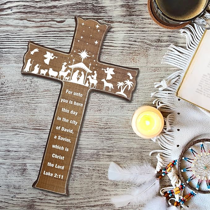 dsjaidh Cross Wall Decor - Wood Color Scripture Wooden Cross For Wall - Rustic Wooden Hanging Signs Easter Decor for Home Office Church Baptism - Christian Gifts for Men Women (Lord) - A05