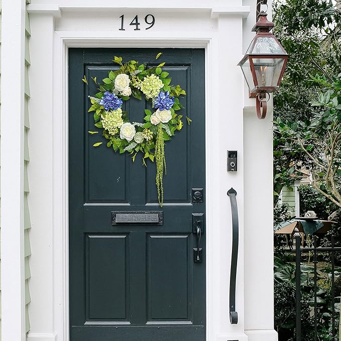 Spring Summer Wreaths for Front Door 24 Inch Summer Wreath with Hydrangea, Rose & Peony Floral Spring Door Wreath with Lush Greenery for Indoor & Outdoor Seasonal Home Decor