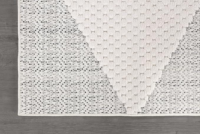 Modern Micro Loop Indoor Runner Rugs for Living Room Bedroom Kitchen Geometric Triangle White 2x7 Luxury Durable Low and High Pile Non-Shedding Stain Resistant Soft Area Carpet 2 x 7