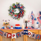 DecorbyHannah Patriotic Wreaths for Front Door, 22 inch 4th of July Wreath for Independence Day, Flag Day, Collapsible Red White Blue Wreath Decorations with Top Hat Ornament for USA 250th Holiday
