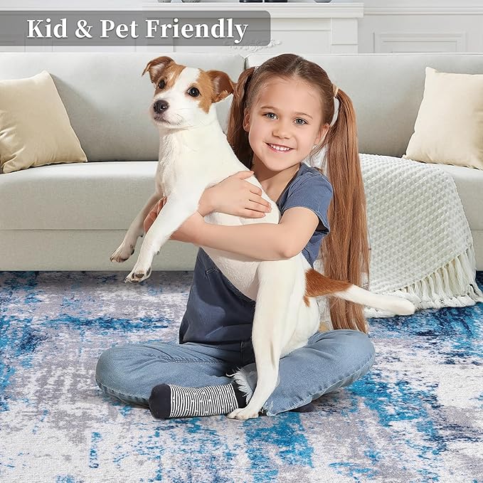 Ciicool Modern Abstract Area Rug 2x3 Washable Small Entryway Rugs, Non-Slip Low Pile Throw Rug, Foldable Kitchen Bathroom Rugs, Grey Blue Floor Carpet for Entrance Bedroom Indoor Doormat