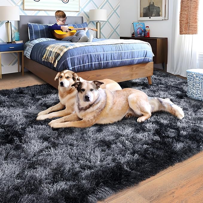 Rugs for Living Room 10x14, Soft Shaggy Modern Shag Area Rug for Bedroom, Upgrade Non-Slip Plush Fluffy Carpet for Kids Boys Girls Room Home Decor Aesthetic,Dark Grey