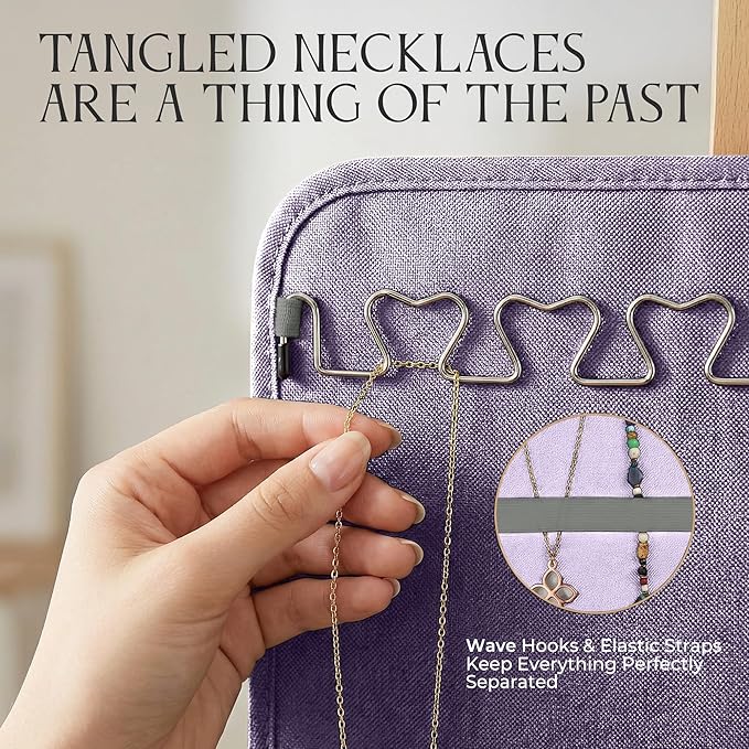 Hanging Jewelry Organizer Storage with Hanger Metal Hooks Double-Sided Jewelry Holder- Wall Mount Holder for Earrings, Necklaces, Rings on Closet, Wall, Door, 1 piece, Large, Pink