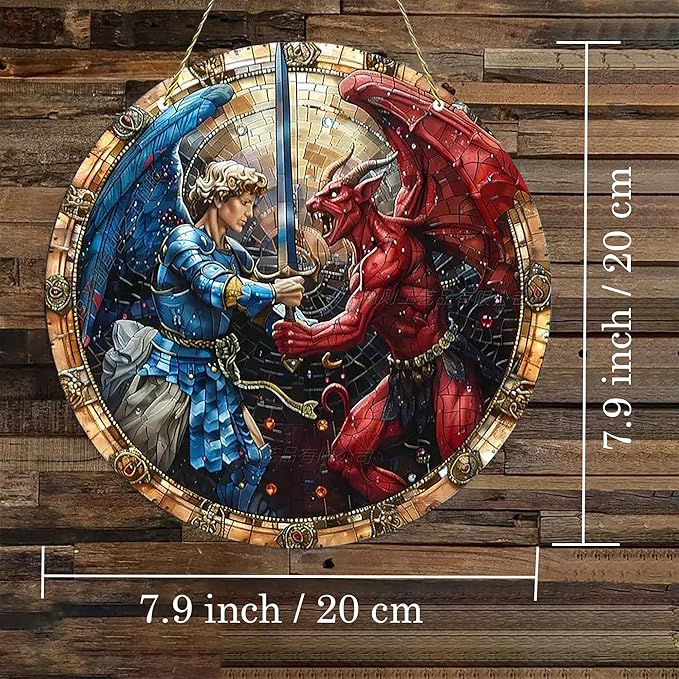 St. Michael San Miguel Arcangel Wall Pediments Home Decor Door Sign Plaques Hanging Pendant Decorations Batter Guard Angel Christian Religious Ornaments (L)