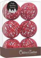 Christmas Traditions 4 inch Christmas Red Glittered Rattan Christmas Ball Ornaments Hanging Tree Decorations (Set of 6)(Christmas Red)