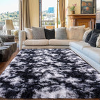 Black and White Rug for Living Room, 9x12 Area Rug for Bedroom, Bedside Indoor Floor Fluffy Shag Carpet, Plush Soft Rug for Boys Girls Kids Room Nursery Dorm Home Decor