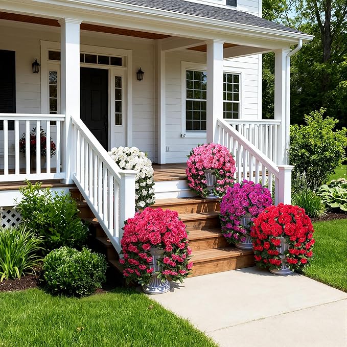 Faux Geraniums Artificial Flowers for Outdoors Spring Porch Outside Decor, 2PCS Hotpink Silk Geraniums Vines Fake Hanging Plants UV Resistant Look Real for Outdoor Planters Patio Garden Balcony Home