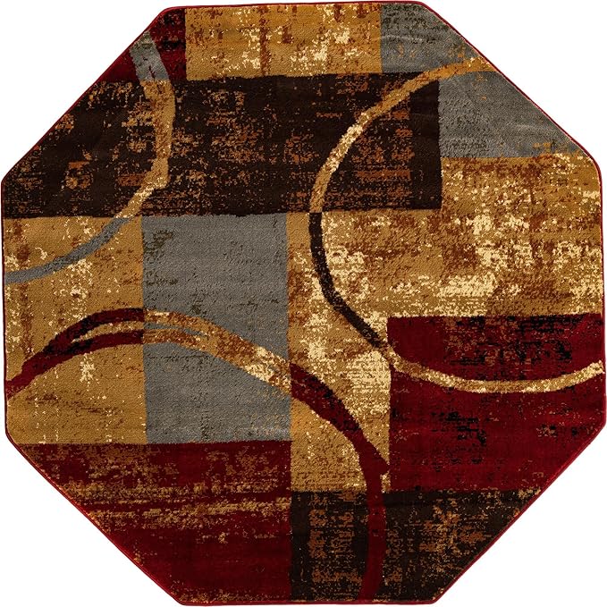 Unique Loom Barista Collection Area Rug - Kouillou (6' 1" Octagon, Multi/Brown)