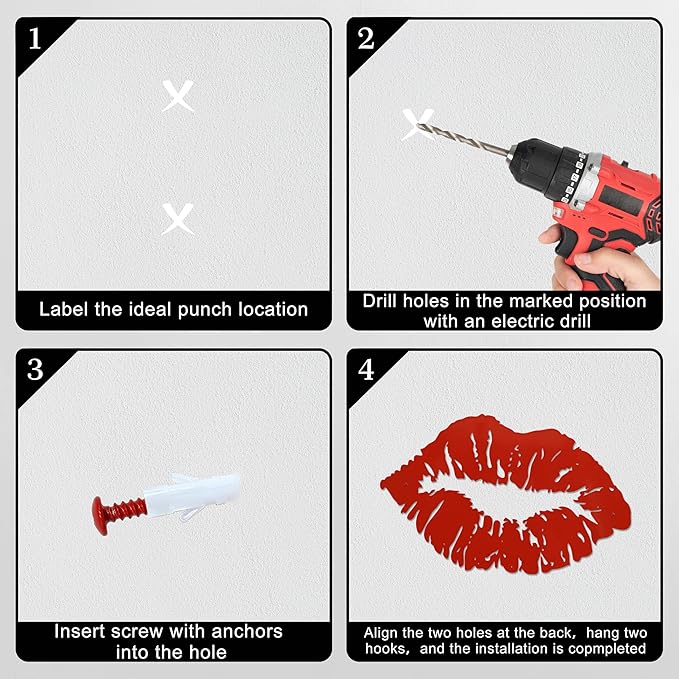 Metal Red Kiss Lips Wall Art Girl Room Decor Kiss Lips Farmhouse Decor for Living Room, Bathroom, Powder Room, Bedroom, Office, 15.0 x 9.6 Inches