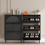 Shoe Cabinet for Entryway with 3 Flip Drawers, Slim Wooden Shoe Storage Organizer with Modern Fluted Pannel，Freestanding Narrow Hidden Shoe Rack for Hallway, Foyer, Living Room