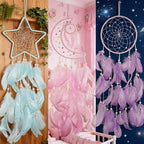 3PCS/LOT Star Moon Sun Shape Dream Catcher Home Decoration, and Baby Kids Room Accessory - Dream Catcher with Feather Decoration - Unique Home Craft Wall Pendant (Mix Color)
