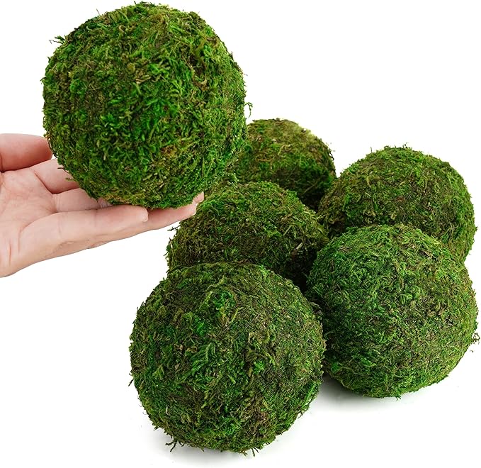 Decorative Moss Balls Set - Fake Moss Balls for Bowl Fillers, Centerpiece Decor, Home Decor, Vase Filler, Wedding Decor, Table Arrangement, Coffee Accents, DIY Crafts (Large - 3.2"-Set of 6)