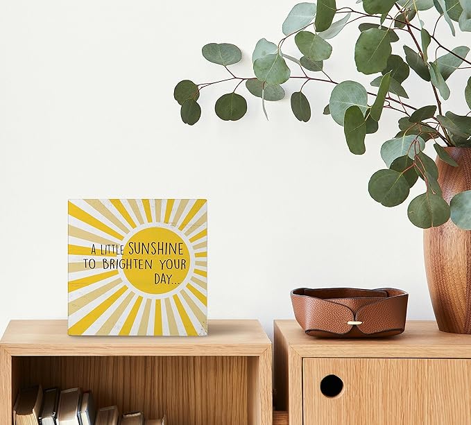 Mtrgdn Sunshine Decor A Little Sunshine to Brighten Your Day Inspirational Summer Wood Box Sign Desk Decor Boho Wooden Box Block Sign Decorations for Home Office Wall Tabletop