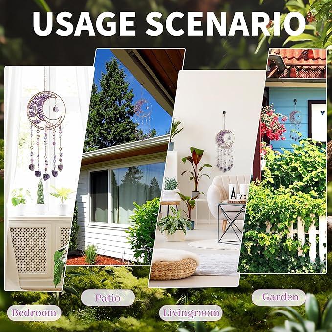 Dream Catchers Tree of Life Dream Catcher Amethyst Crystal Dreamcatcher Wall Decor with Healing Crystal Stone & Fluorite Wall Art Hanging for Bedroom Home Decor Bless Gift Wedding Garden-Purple