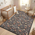 GarveeHome Brown Vintage Floral Washable Rugs 5x7 for Living Room Black Boho Botanical Retro Rug Low Pile Stain Resistance Non Slip Carpet for Bedroom Nursery Dining Room