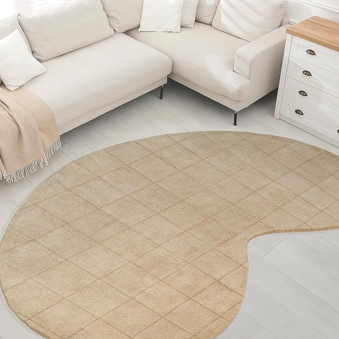 JONATHAN Y Bean Grid Handwoven Wool Beige/Light Brown Shaped Indoor Area Rug, 6x9, Modern, Plaid, Easy-Cleaning for Living Room, Bedroom, Kitchen, Pet Friendly, Non-Shedding (GST104A-6)