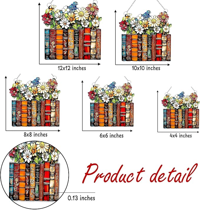 Floral Book Acrylic Suncatcher, Book Suncatchers for Window Hangings, Bookish Gifts for Readers Book Lovers Bookworm, Gift for Mother's Day, Women, Mom, Wife, Grandma