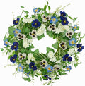 AMF0RESJ Artificial Spring Summer Wreath for Front Door with Pansy Flower,Lavender Morning Glory for Front Door Indoor Outdoor Farmhouse Home Wall Window Festival Wedding Decor,