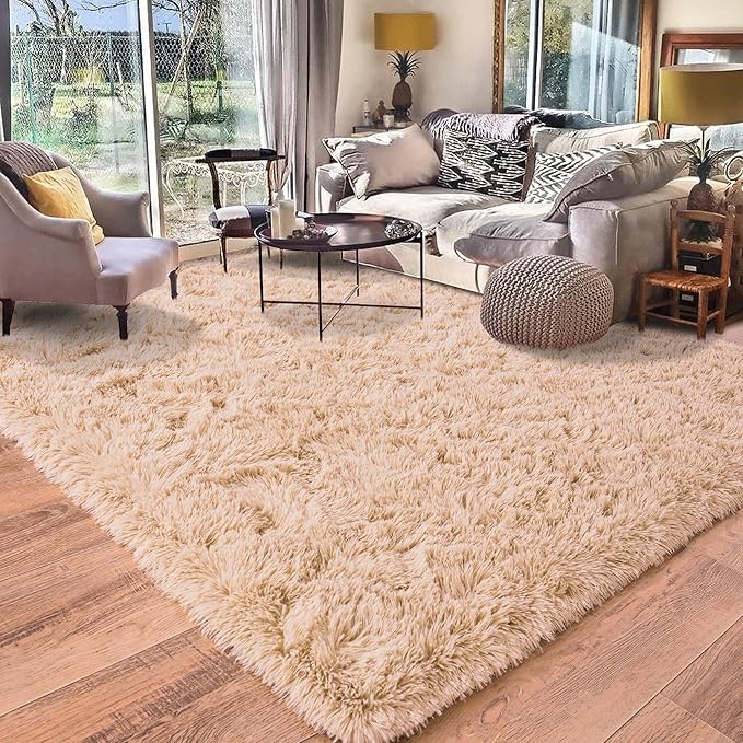 Rugs for Living Room 5x7, Soft Shaggy Modern Shag Area Rug for Bedroom, Upgrade Non-Slip Plush Fluffy Carpet for Kids Boys Girls Room Home Decor Aesthetic, Camel