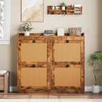 GarveeHome Shoe Cabinet Rattan with 4 Flip Drawers, Wooden Freestanding Shoe Organizer with Adjustable Shelves, Shoe Storage for Entryway, Closet, Hallway