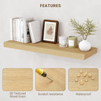 Acovy 40 Inch Floating Shelves, 3D Textured Wood Grain, 40"x9.25"x1.5" Inch Deep Floating Shelves for Wall, Wooden Shelves for Bathroom, Bedroom, Living Room, Natural, 1 Piece