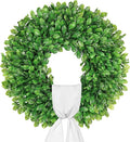Vlorart 24 Inch Faux Round Boxwood Wreath, Weatherproof Front Door Large Wreaths Artificial Spring Summer Greenery Wreath with Sash for Farmhouse Wedding Year Round Indoor and Outdoor
