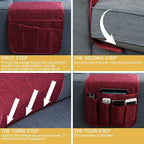 Sofa Armrest Organizer Non-Slip Remote Control Holders for Recliner Couch Chair Armchair Caddy with 5 Pockets for Table,Cell Phone,Ipad,Magazines,Books (Winered, 13 x 35 Inch)