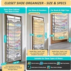 24-Pair Over Door Shoe Organizer for Family & Kids, Double Sided | Hanging Storage for Sneakers, Boots, Toys & Room Organization-Pearl White