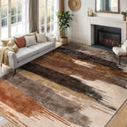 Ciicool Modern Abstract Rug for Living Room, 5'x7' Machine Washable Area Rug Non-Slip Rug, Low-Pile Contemporary Indoor Dining Floor Carpet for Bedroom Office Under Table Home Decor Brown Black