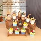 ELEGANTLIFE Acrylic Display Risers Set of 4, 4-Level Tiered Display Stands for Cupcakes, Small Figures & Jewelry, Compact Countertop Display Shelf, Multiple Colors Available (Dark Wood Grain)