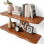 YUFLINX 24inch Walnut Finished Floating Shelves for Wall,Luxury Rustic Solid Pine Wood Shelf Bracket for Room Decor,Wall Mounted Hanging Shelves for Bedroom,Living Room, Set of 2