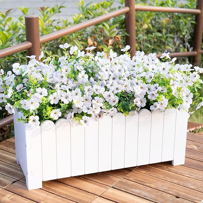Artificial Fake Flowers Plants for Outdoors Spring Summer Decoration,Faux Flowers Silk Daisy Plants Greenery Realistic UV Resistant for Outside Planters Front Porch Patio Boxwood 16 Bundles Home White