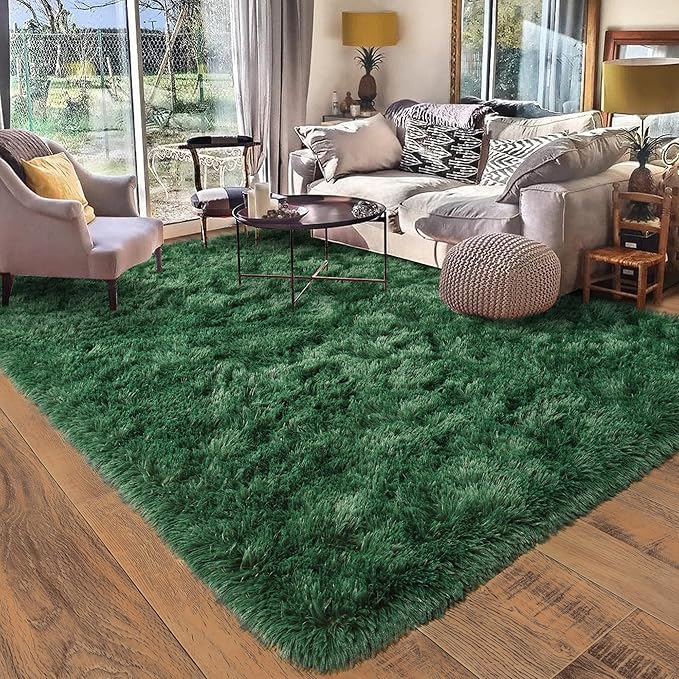 Rugs for Living Room 6x9, Soft Shaggy Modern Shag Area Rug for Bedroom, Upgrade Non-Slip Plush Fluffy Carpet for Kids Boys Girls Room Home Decor Aesthetic, Blackish Green