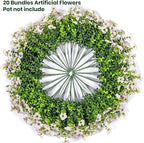 Lnoicy 20 Bundles Artificial Flowers for Outdoor Fake Plants for Spring Decoration,Faux Eucalyptus Flowers for Planter UV Resistant Lifelike for Home Porch Garden（White）