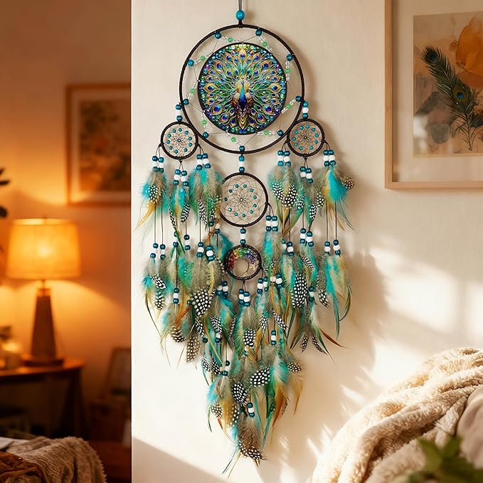 Large Dream Catchers,Dream Catchers for Adults,Dream Catcher Wall Hangings,Peacock Suncatcher,Stained Ornament,Gifts for Women,Lovers,Couple,Friend,Bestie