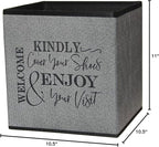 Shoe Cover Box - Welcome Guests to Please Cover Shoes. Indoor Foldable Storage Bin to Fill w/your Favorite Booties. For Homeowner, Real Estate Agent, Realtor Open House Supplies | 1 Grey & Black