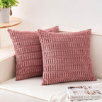 Aegero Pack of 2 Corduroy Decorative Throw Pillow Covers 18x18 Inch Soft Striped Pillow Covers Modern Farmhouse Home Decor for Sofa Living Room Couch Bed（Peach Pink）