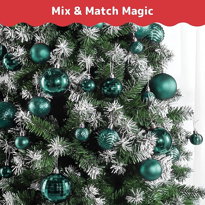 Prextex 36-Pieces Christmas Ornaments Set - Shatterproof, Festive Olive Green Christmas Tree Balls Decorations in 3 Sizes and 6 Styles with Hanging Loops for Tree, Wreath, Dazzling Holiday Party Decor