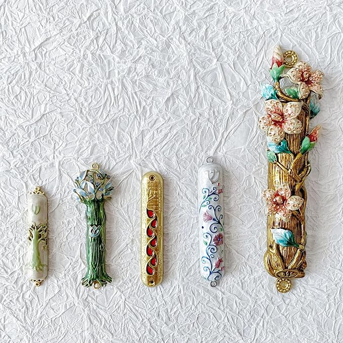 3.8 Inches Hand-Painted Mezuzah, Exquisite Enamel Design with Scroll Included for Jewish Occasions